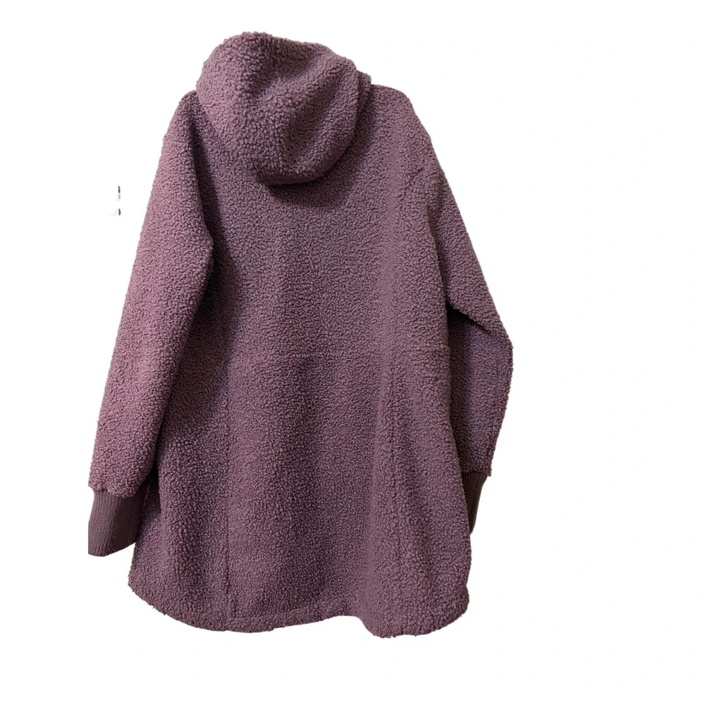 Lands End‎ Womens XL Purple Sherpa Fleece Full Zip Hooded Jacket Tunic Coat
